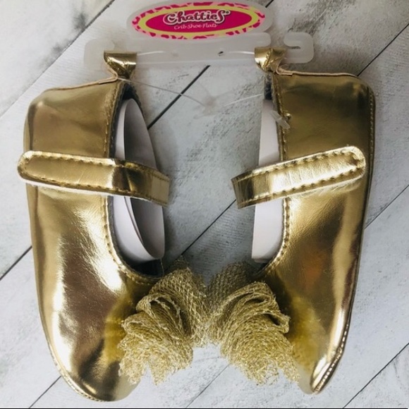 SOFT GOLD SHOES MARY JANES WITH BIG TOOLE BOWS 6-9 mo. - Picture 2 of 6